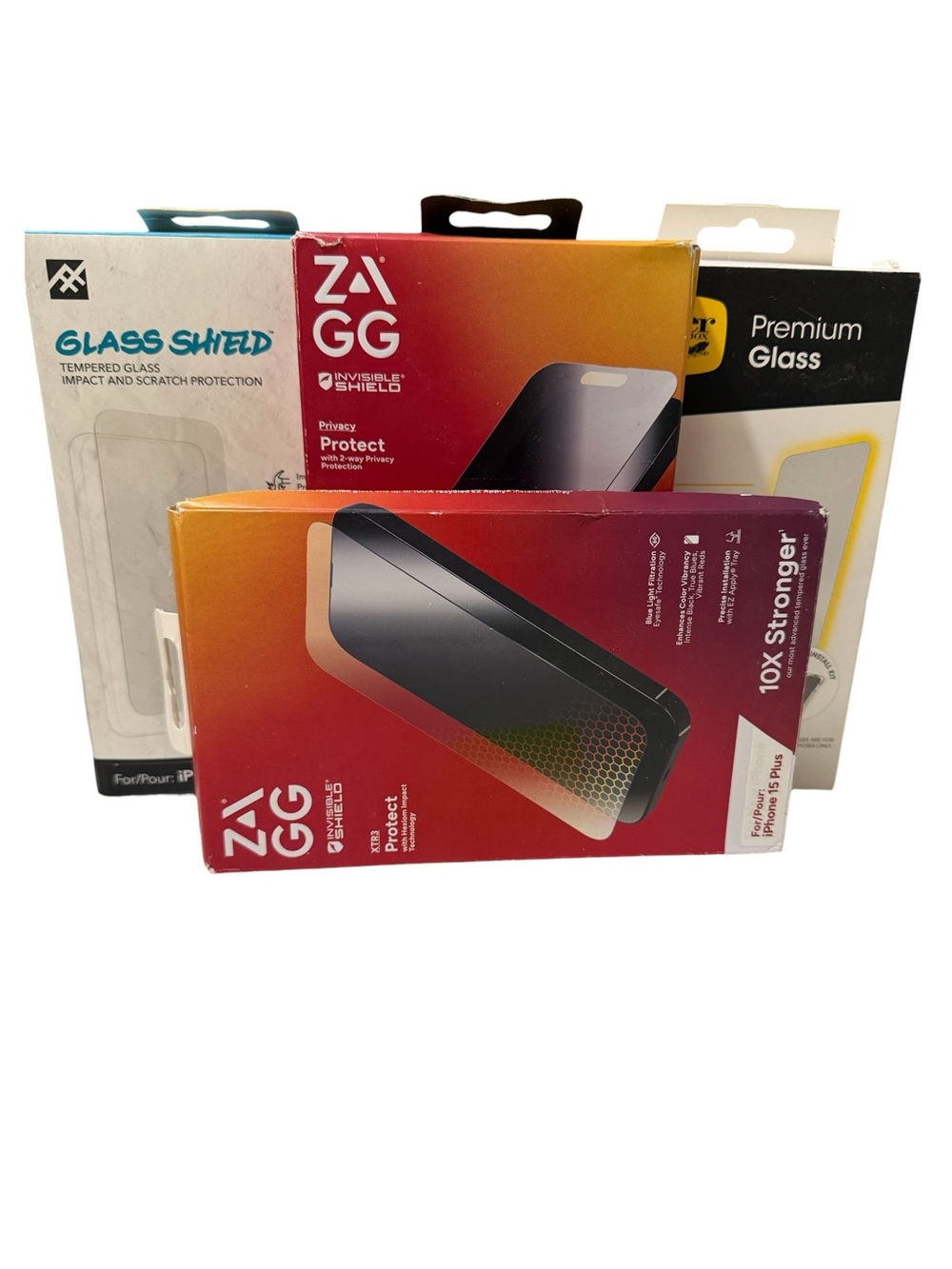 iPhone 15 Plus Screen Protectors ZAGG XTR3, Privacy, Otter Open Box 4-Bundle
